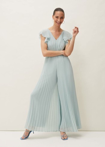 Phase Eight Hallie Pleated Wide Leg Jumpsuit Turquoise USA | 0726519-UK